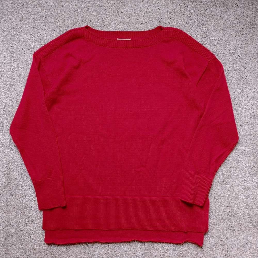 Maison Jules Womens Red Boat Neck High Low Cotton Knit Sweater Large